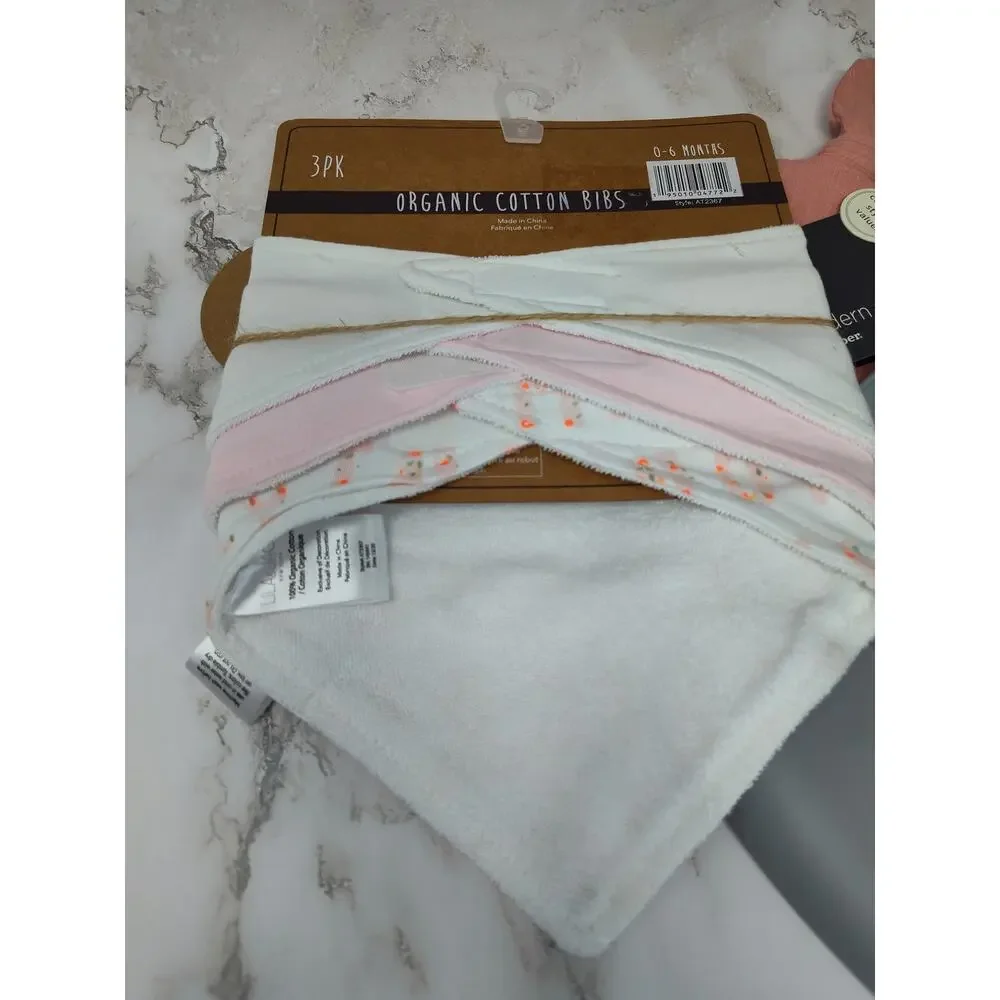 Baby Bundle - Gray Bib, Organic Cotton Bibs, Hat 0-6M